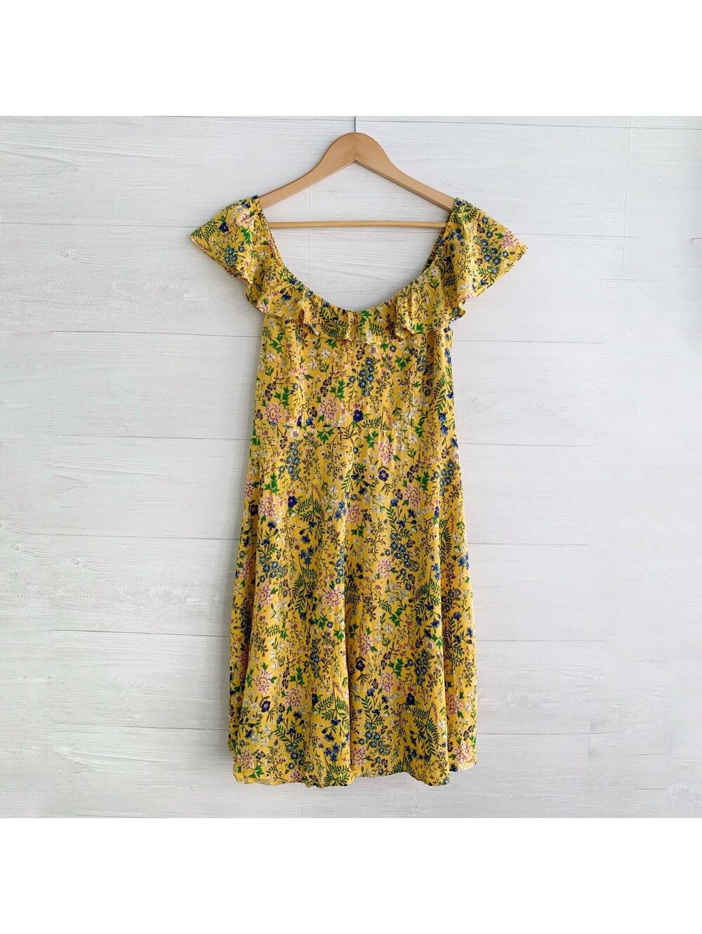 NWT Old Navy Yellow Floral Smocked Back Fit Flare Sundress S Rayon